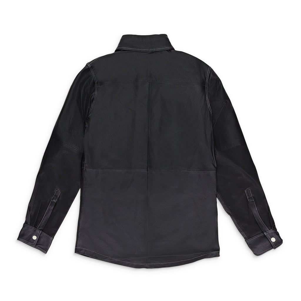BLACK LEATHER WORK BUTTON-DOWN SHIRT