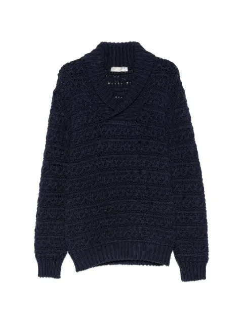 Canali cable-knit shawl-collar sweater