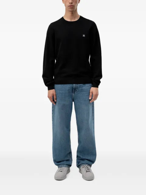 HUGO Setallo knitted-piqué sweater with metallic stacked-logo