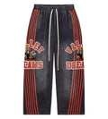 Vale Forever Black Cartoon Logo Striped Wide Leg Sweatpants