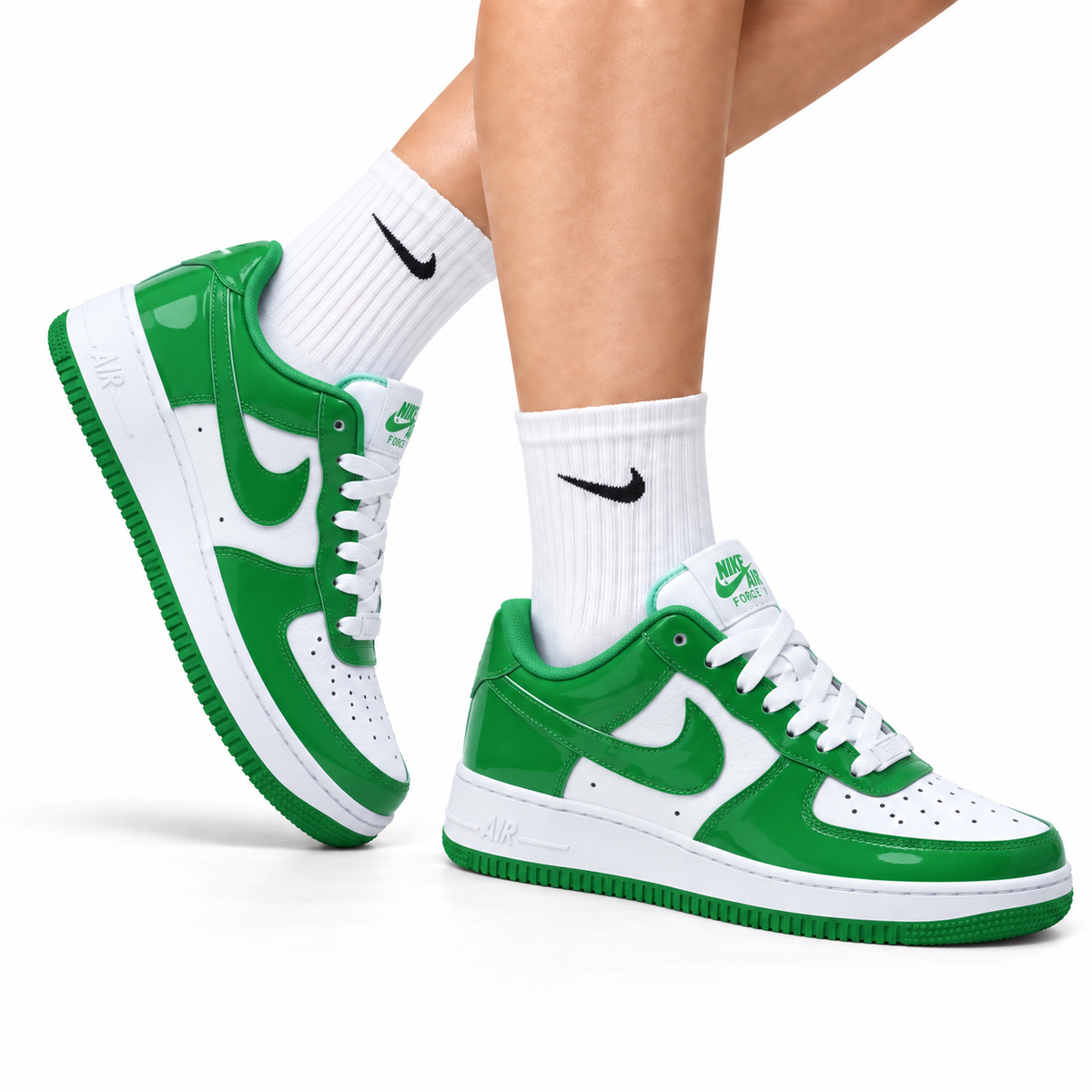 Nike Air Force 1 Low Green White Unisex Sneakers Style 22