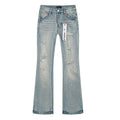 Purple Brand Light Blue Distressed Paint-Splatter Flared Jeans