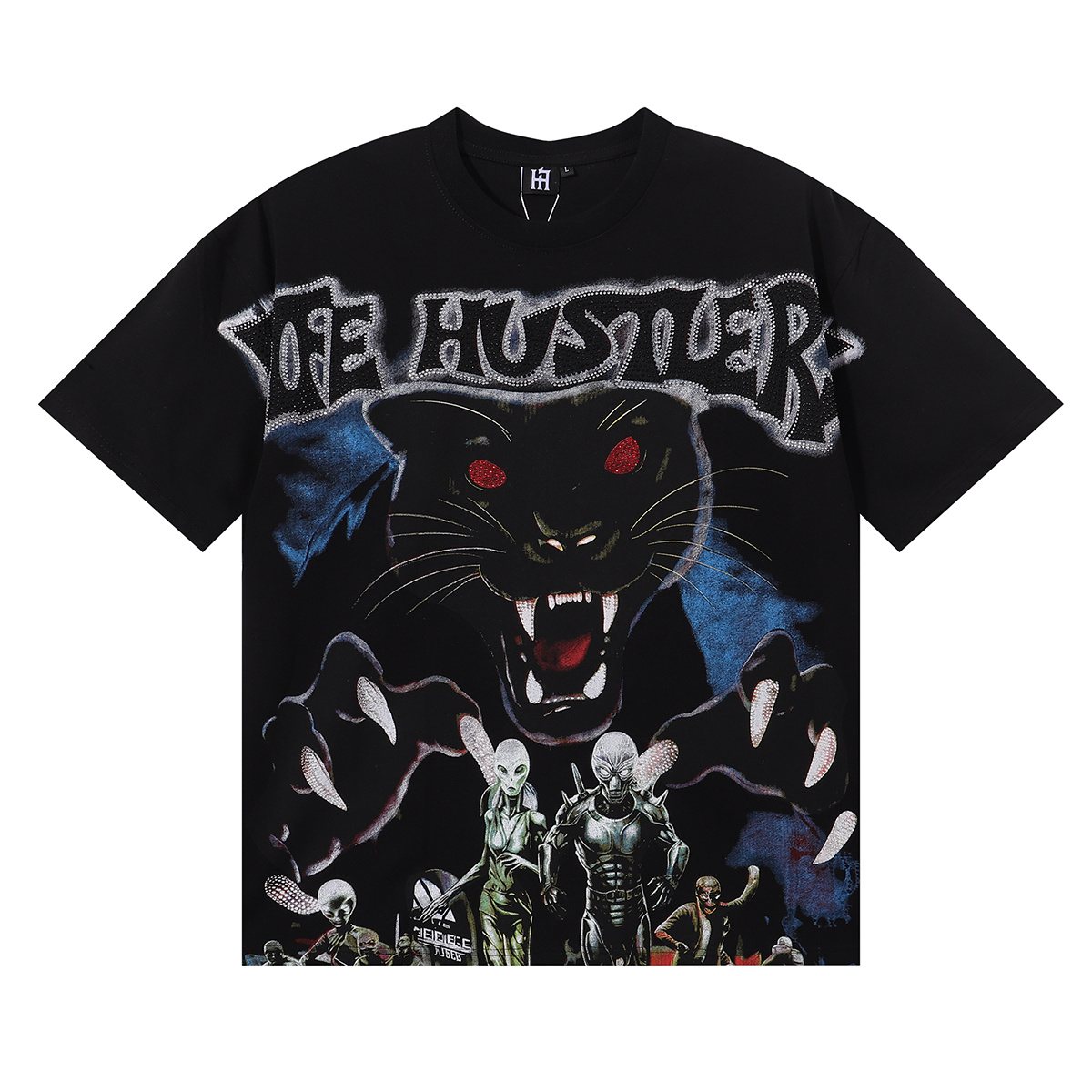 Life Hustlere Rhinestone Panther Graphic T-Shirt