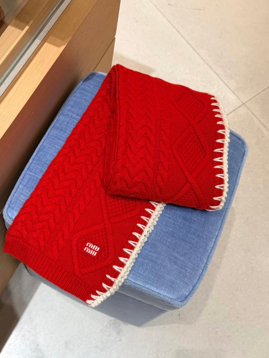 Miu Miu Style Cable-Knit Contrast Stitch Scarf