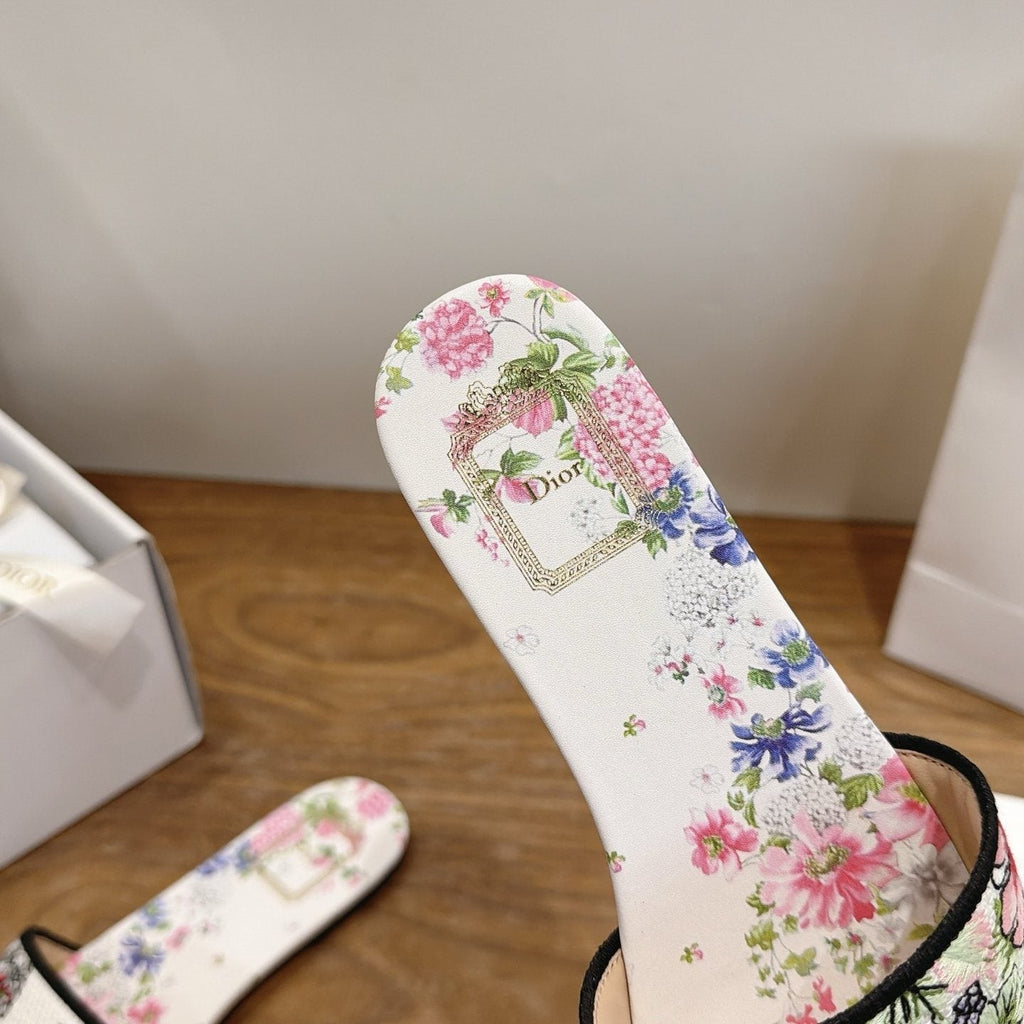 Dior Floral Embroidered Slide Sandals
