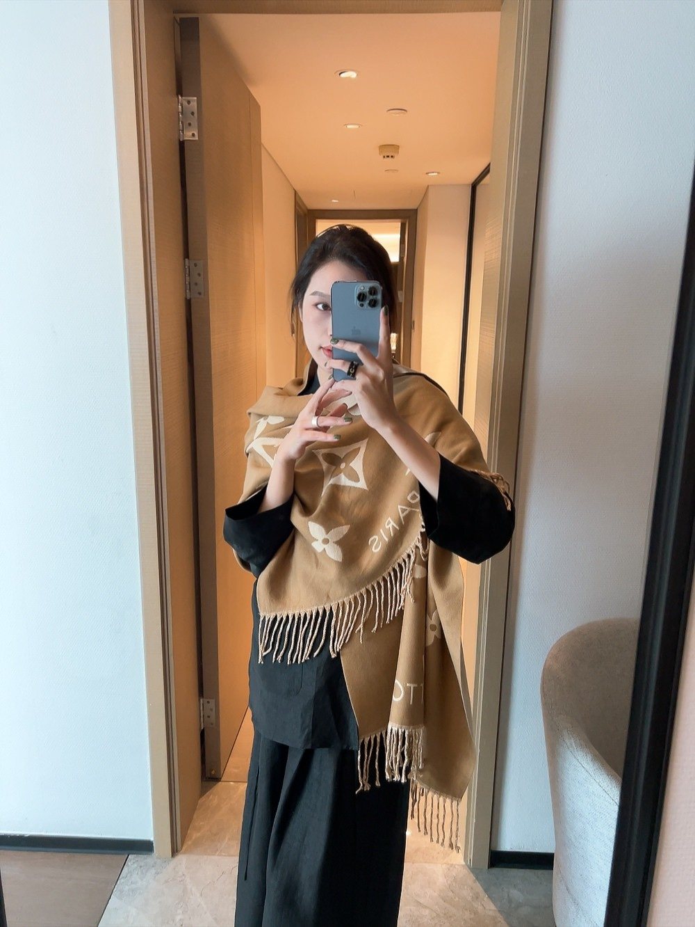 Louis Vuitton Floral Fringed Scarf
