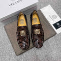 Versace Men's Brown Embossed Medallion Loafers