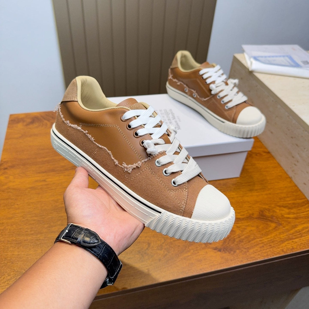 Maison Margiela Brown Off-White Low-Top Sneakers