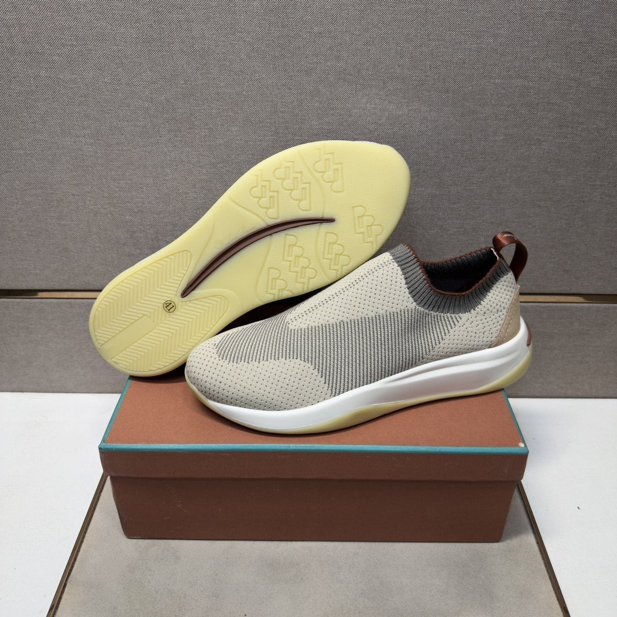 Men's Knit-Look Slip-On Sneakers - Light Gray, Beige & White