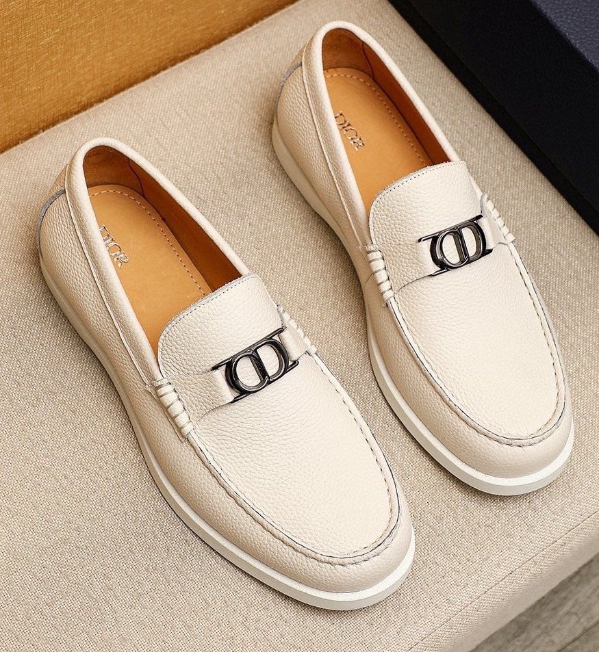Dior Cream White Metal-Detail Loafers