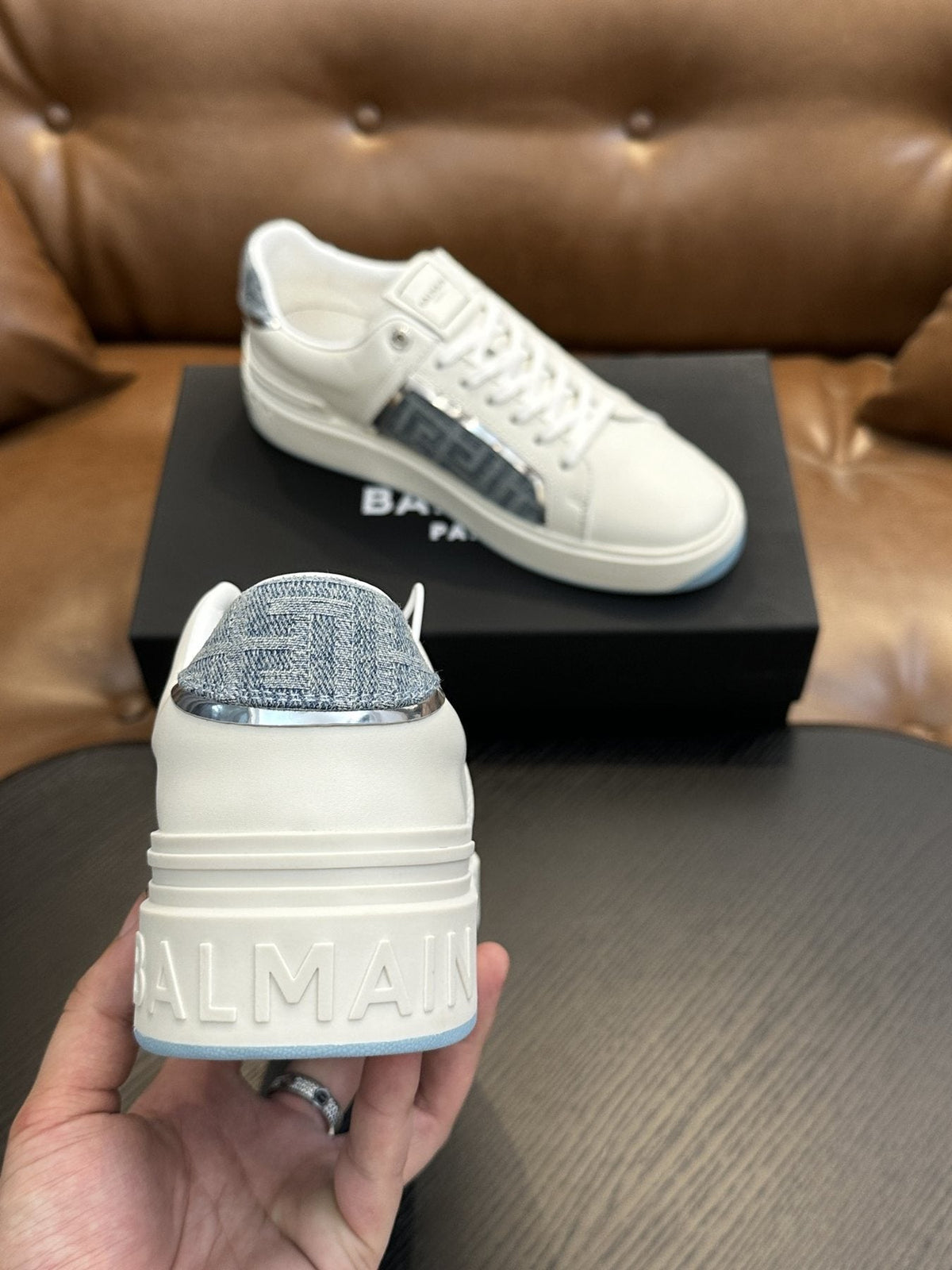 Balmain B-Skate Gray Panel Sneakers