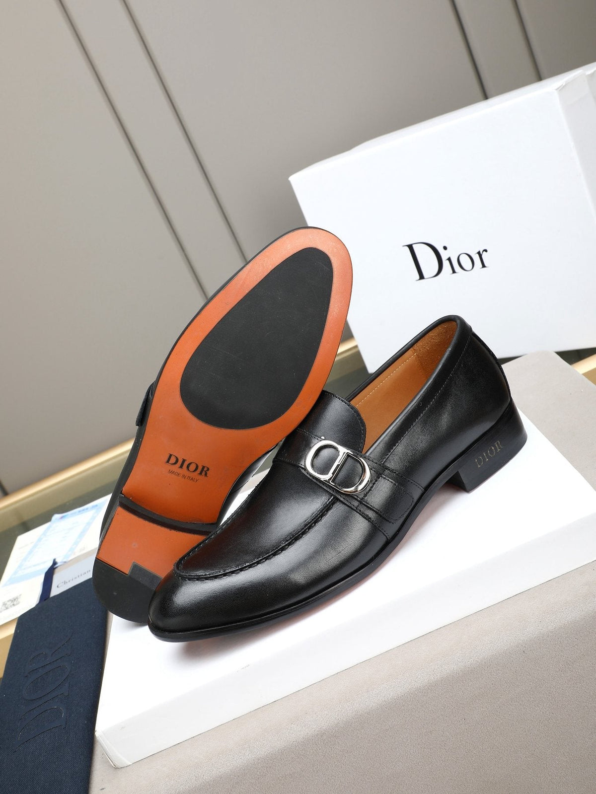 Dior Black Buckle Loafers