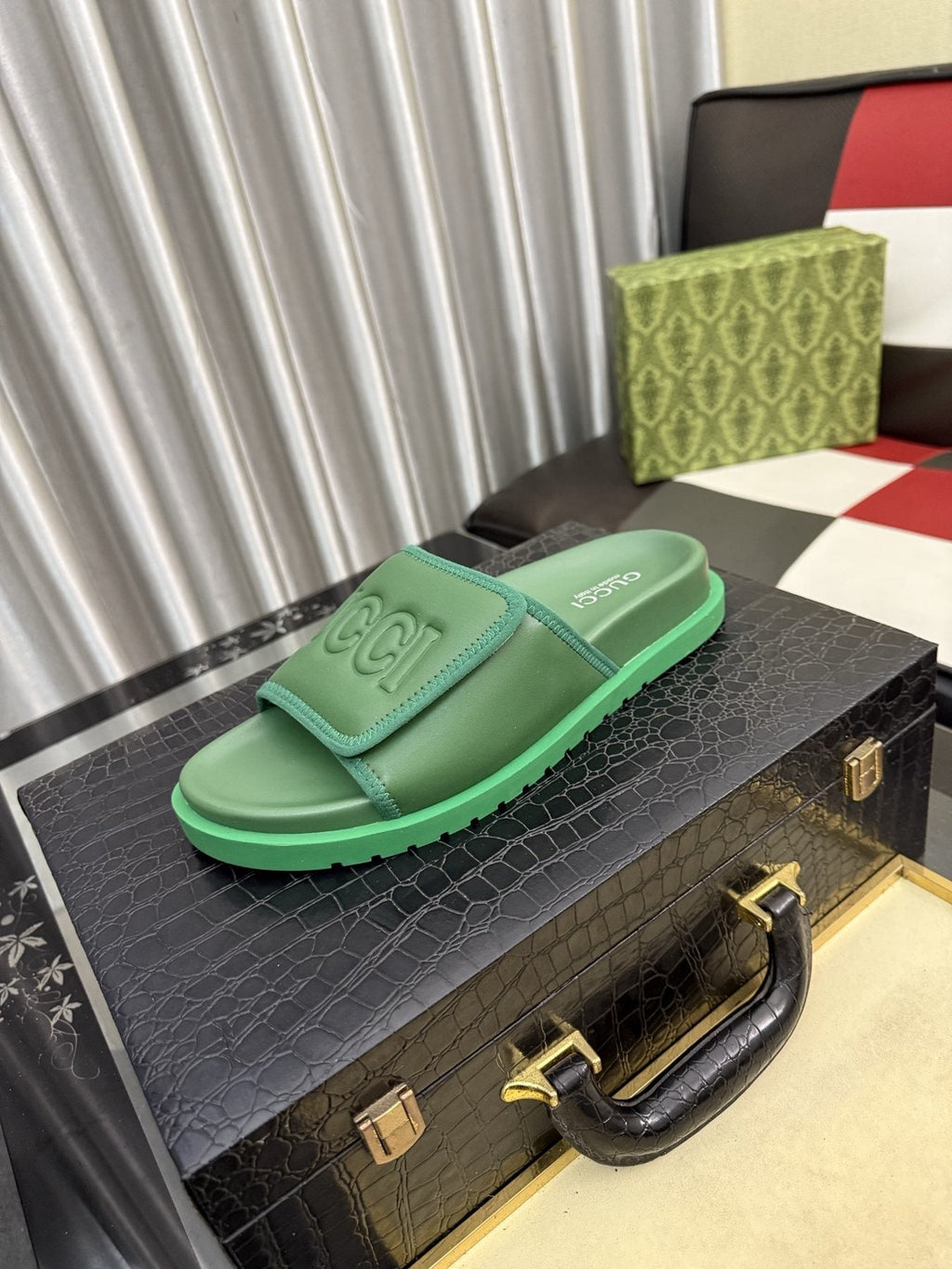 Gucci Embossed Strap Slide Sandals
