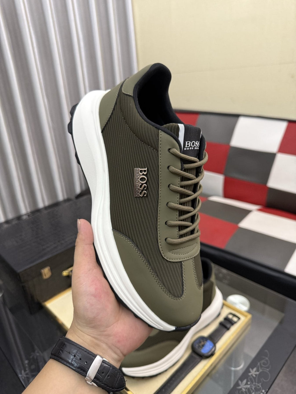 BOSS Men's Mesh-Panel Low-Top Sneakers