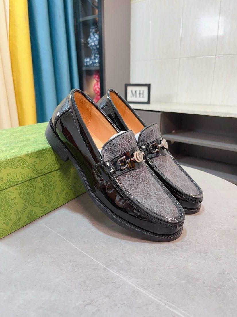 Gucci Embossed Metal-Hardware Loafers