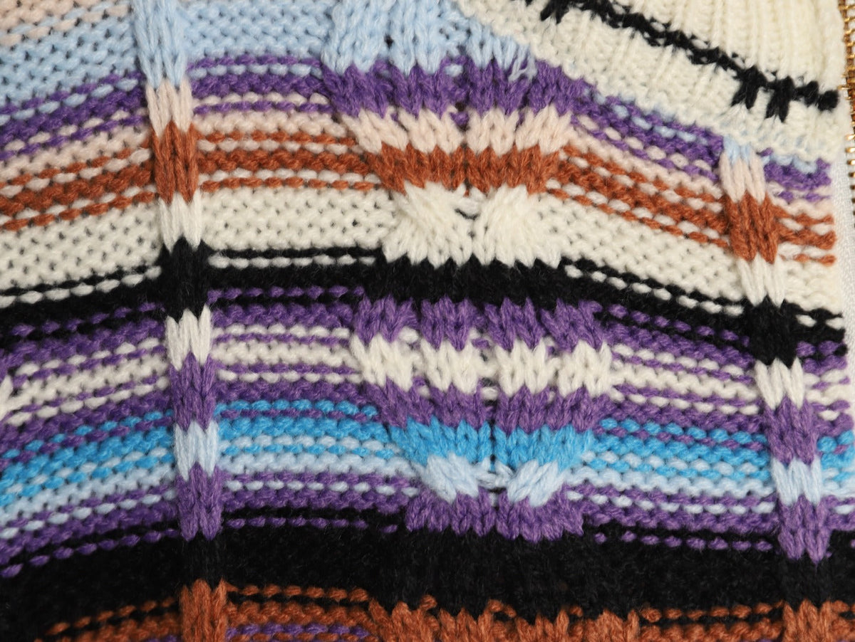 Louis Vuitton Retro Multicolor-Stripe Stand-Collar Zip Knit Cardigan - Cream